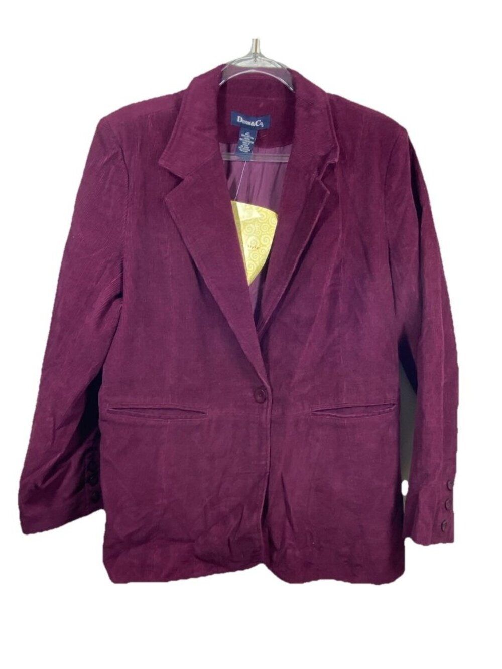 Denim & Co Plus Size 1X Burgundy Red Corduroy One Button Jacket Blazer NEW